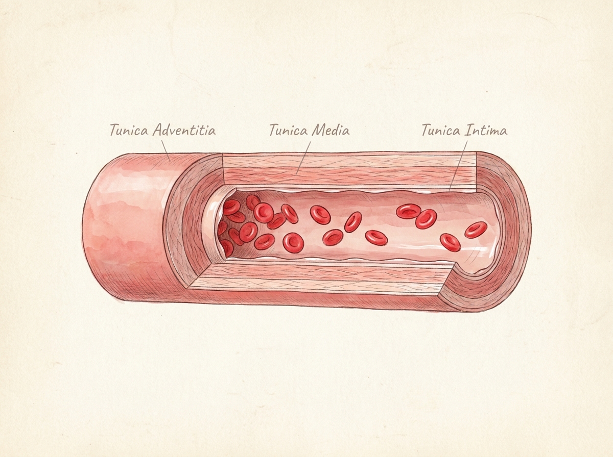 Anatomical illustration of a healthy, clear artery with blood flowing freely