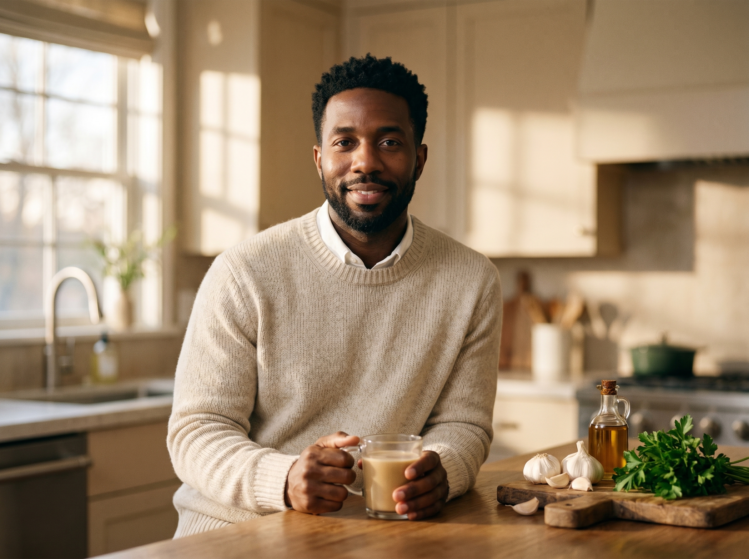 Dr. Booker in his kitchen with the morning recipe